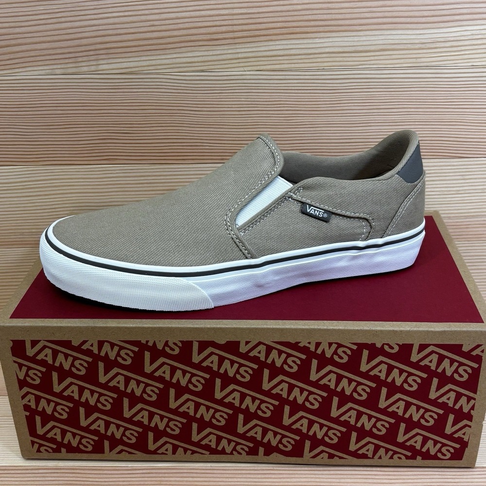 Vans Asher Deluxe Slip On Men's Sz 9.5 Tan Incense Sneakers Low Top New Slip On